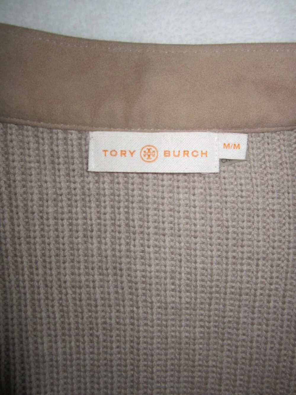 TORY BURCH Suede Front Merino Wool Cardigan Sweater Jacket Women's Medium